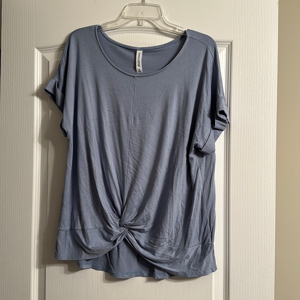 Zenana Knot Front Top- Ash Blue